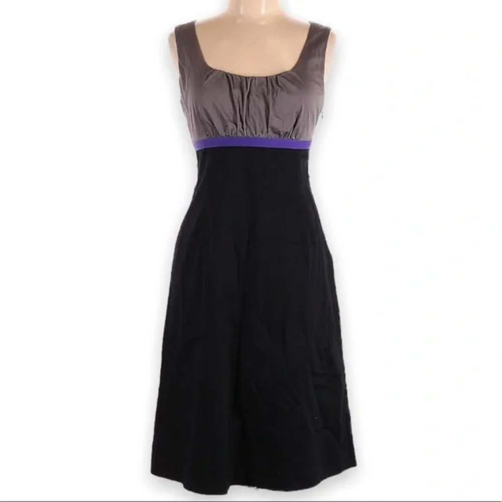 Boden Scoop Neck Color-block Party Dress Ruched Bust Black Gray Purple Size 12R